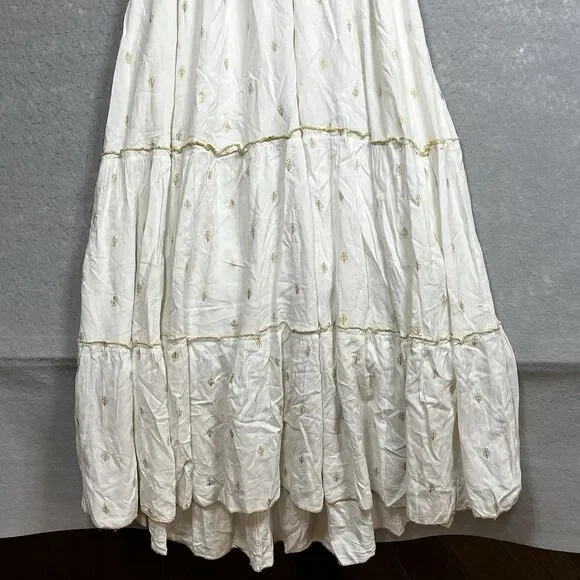 Zury Maxi Dress V-neck Caftan White BOHO Paisley Embroidered Women’s Free Size - Picture 4 of 10